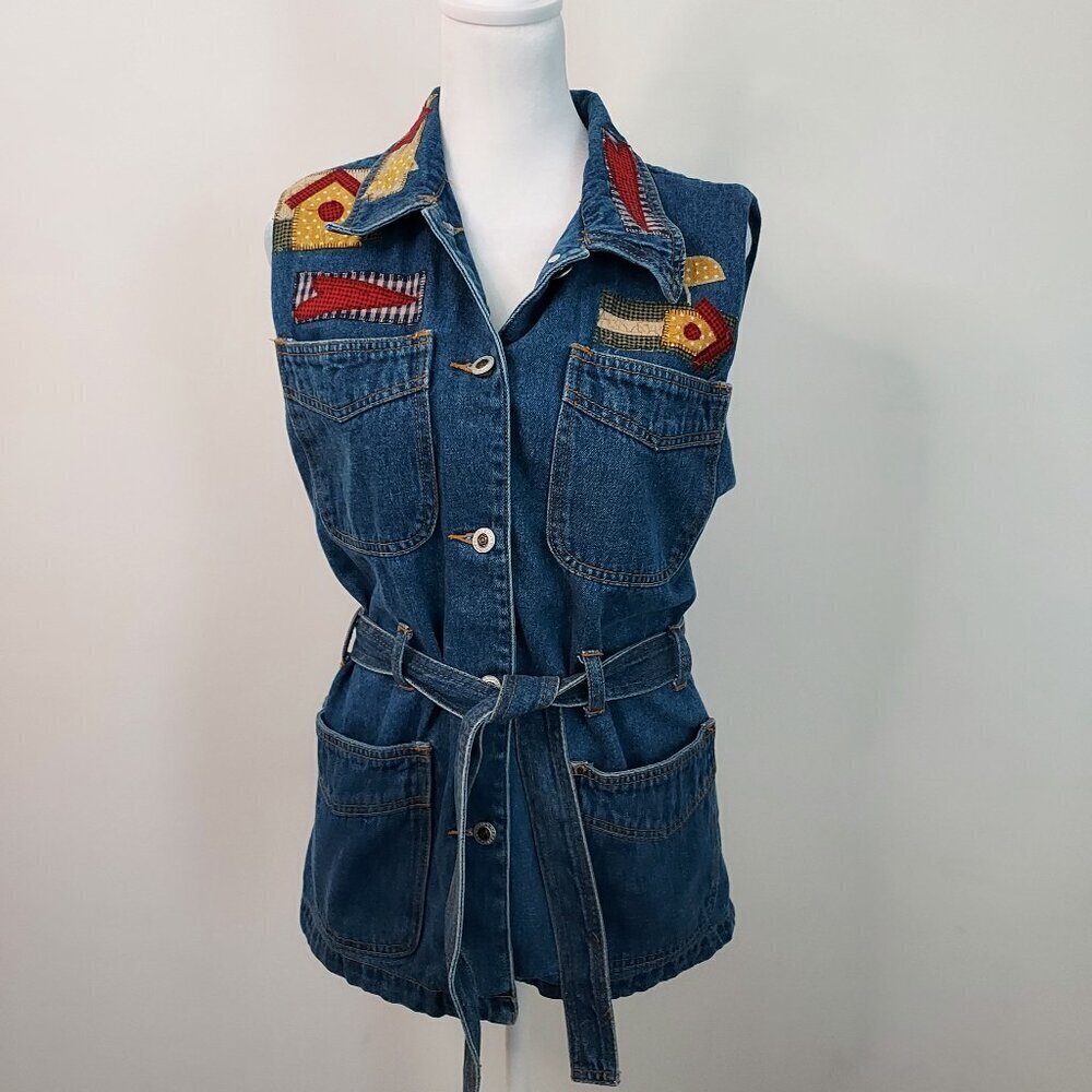 Vintage 90's Baccini Patchwork Button Down Jean V… - image 1